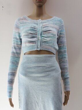 DAILY PRACTICE ANTHROPOLOGIE Cozy Cropped Cardigan Sweater (XS) Patel Blue EUC